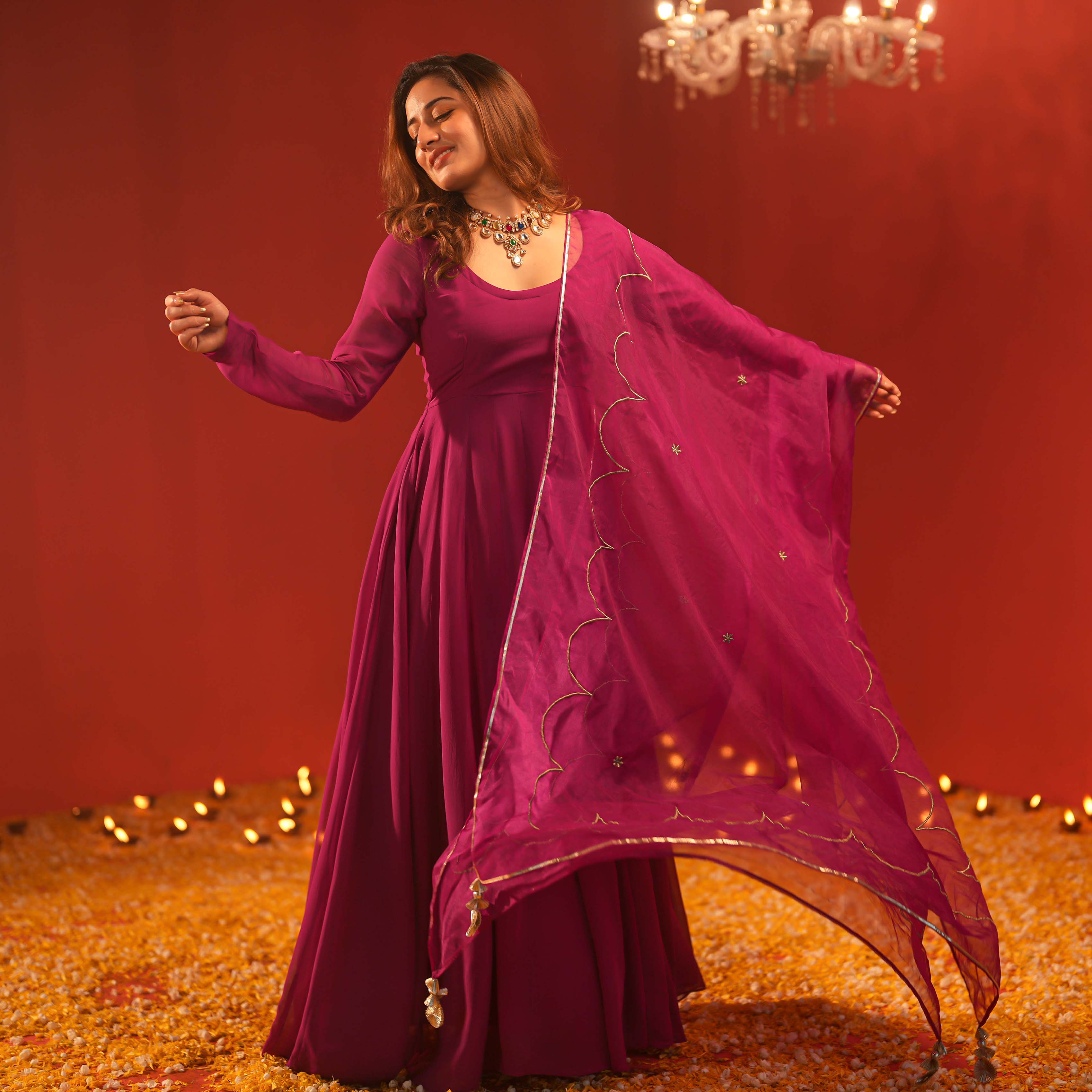 Purple Full Sleeve Georgette Designer Suit Set For Women Online